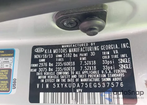 2014 Kia Sorento Ex V6 from USA, damaged, VIN 5XYKUDA75EG537576